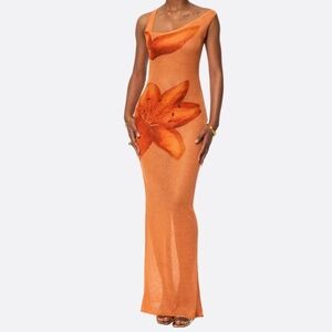 Hanifa - Flora Sheer Maxi Dress in Orange